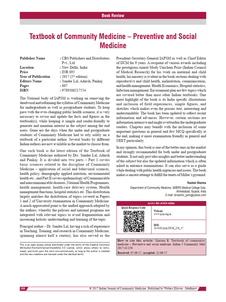 Community Medicine Textbook Review | PDF | Public Health | Medicine