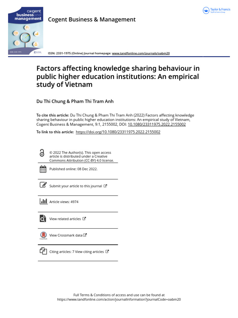 Factors Affecting Knowledge Sharing Behaviour in Public Higher ...