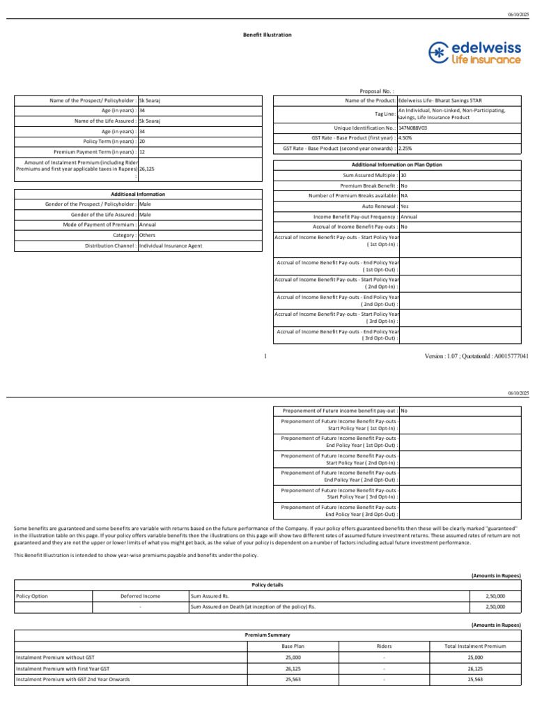 Benefit Illustration: Additional Information On Plan Option | PDF ...