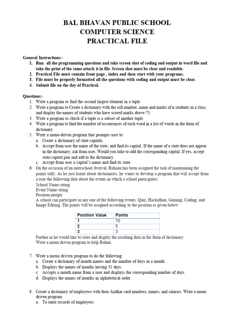 Computer Science Practical File Guide | PDF | Computer Programming ...