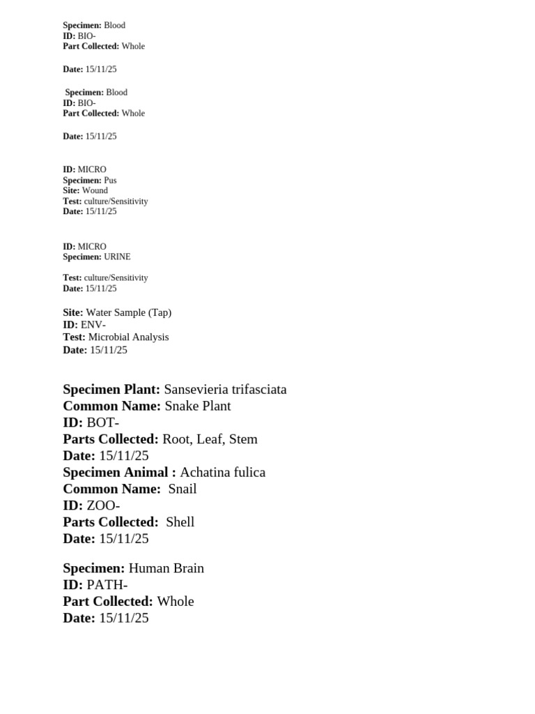 Specimen Type Lebel | PDF