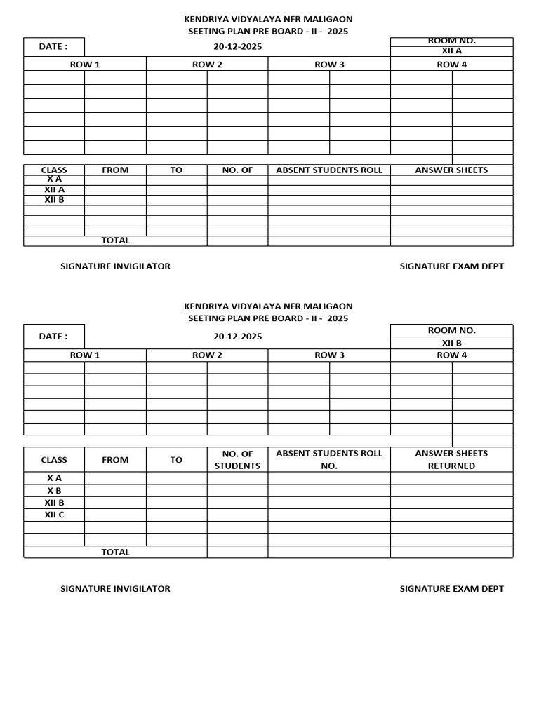 Pre Board 2 - Seating Plan 20.12.2025 | PDF