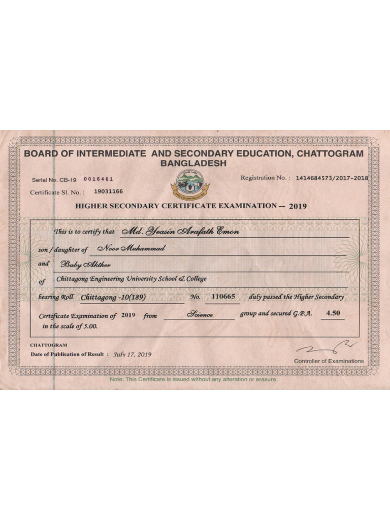 HSC Certificate | PDF