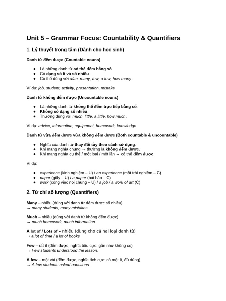 Countability and Quantifiers in Grammar | PDF | Language Mechanics ...