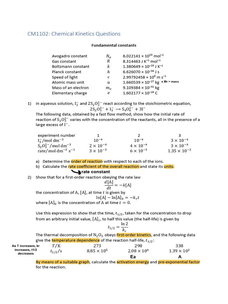 Chemical Kinetics: Reaction Analysis and Calculations | PDF | Reaction ...