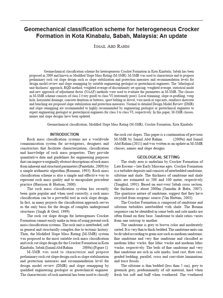 Updated M-SMR for Crocker Formation | PDF | Sandstone | Geotechnical ...