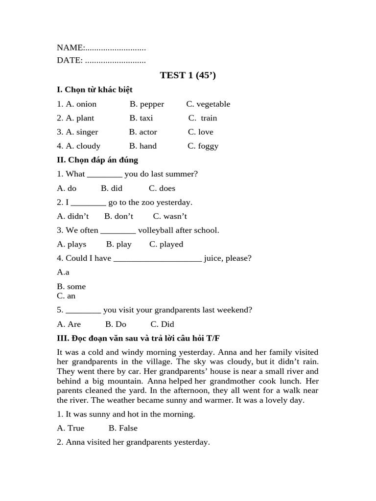 English Language Test for Students | PDF