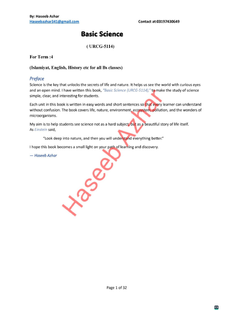 Book of Basic Science For Term 4 by Haseeb Azhar | PDF