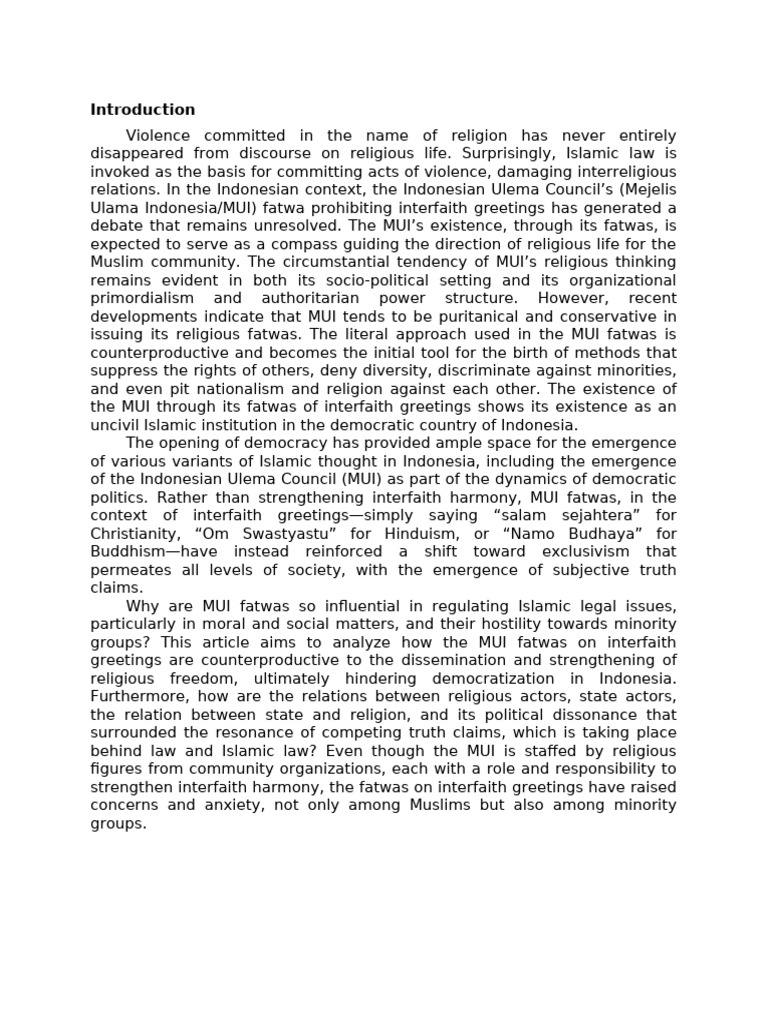 MUI Fatwas and Interfaith Relations in Indonesia | PDF | Interfaith ...