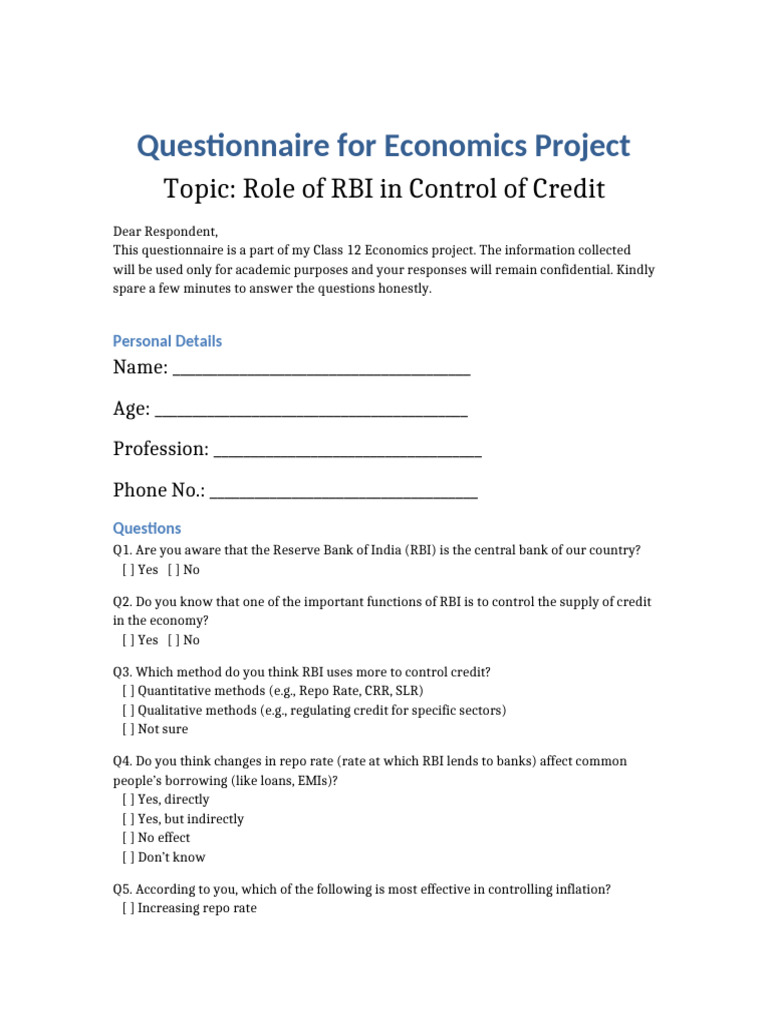 RBI's Role in Credit Control Survey | PDF | Reserve Bank Of India | Credit