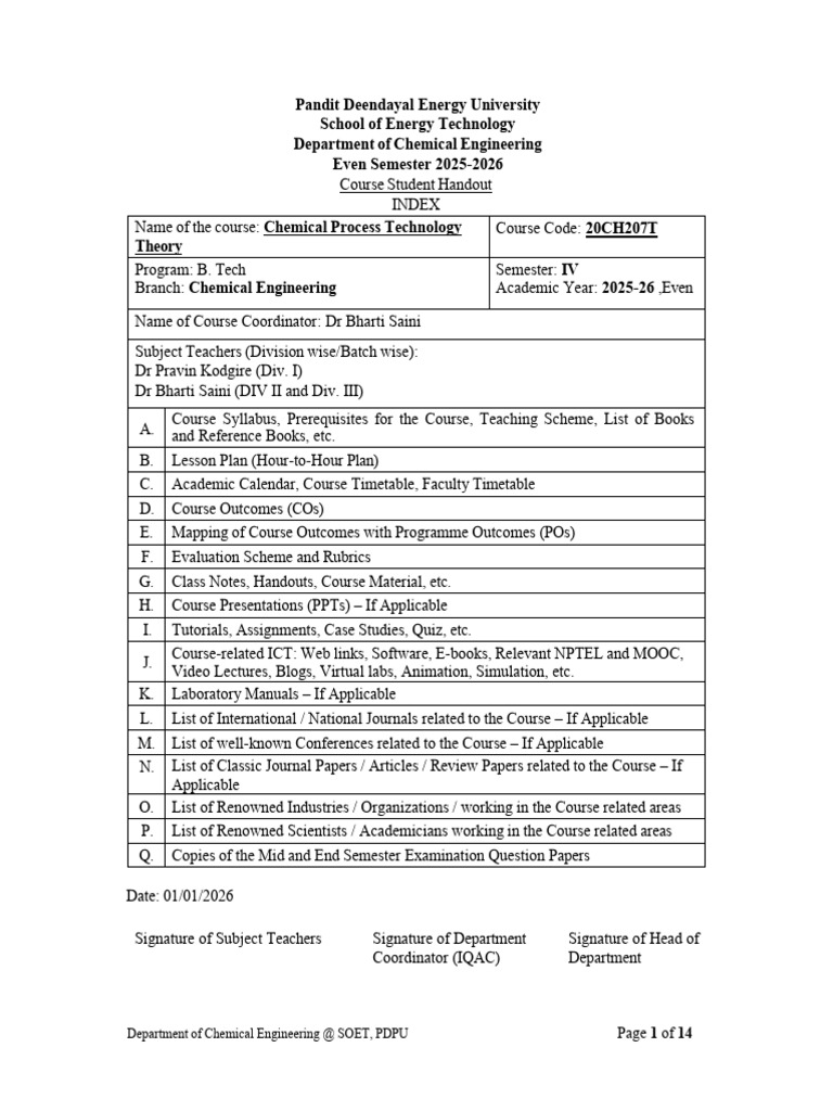 Chemical Process Technology Course Guide | PDF | Engineering | Biofuel