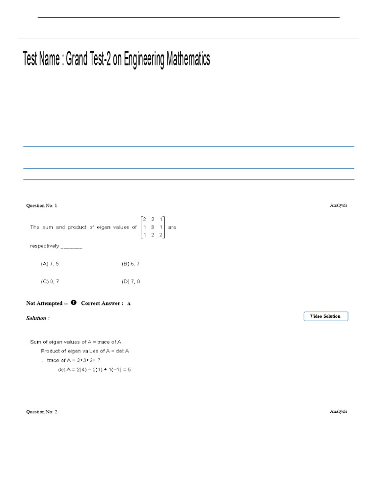 49. Grand Test-2 on Engineering Mathematics | PDF