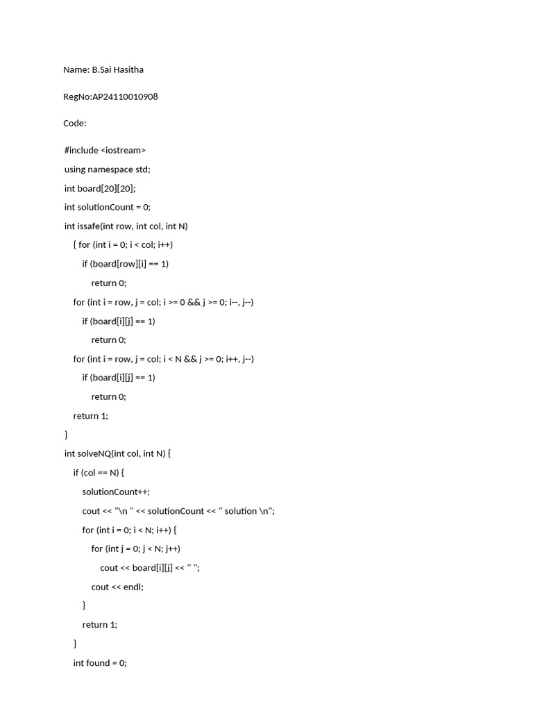 N-Queens Problem Solver in C++ | PDF