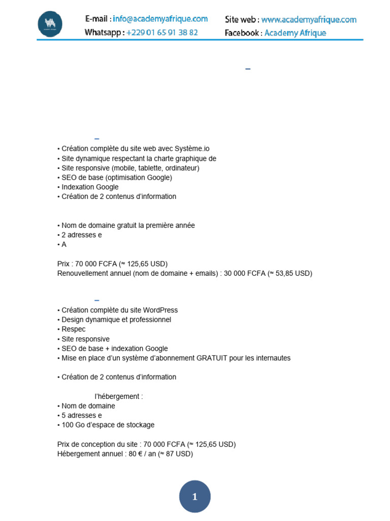 Devis Création Site Web BoxCongo | PDF