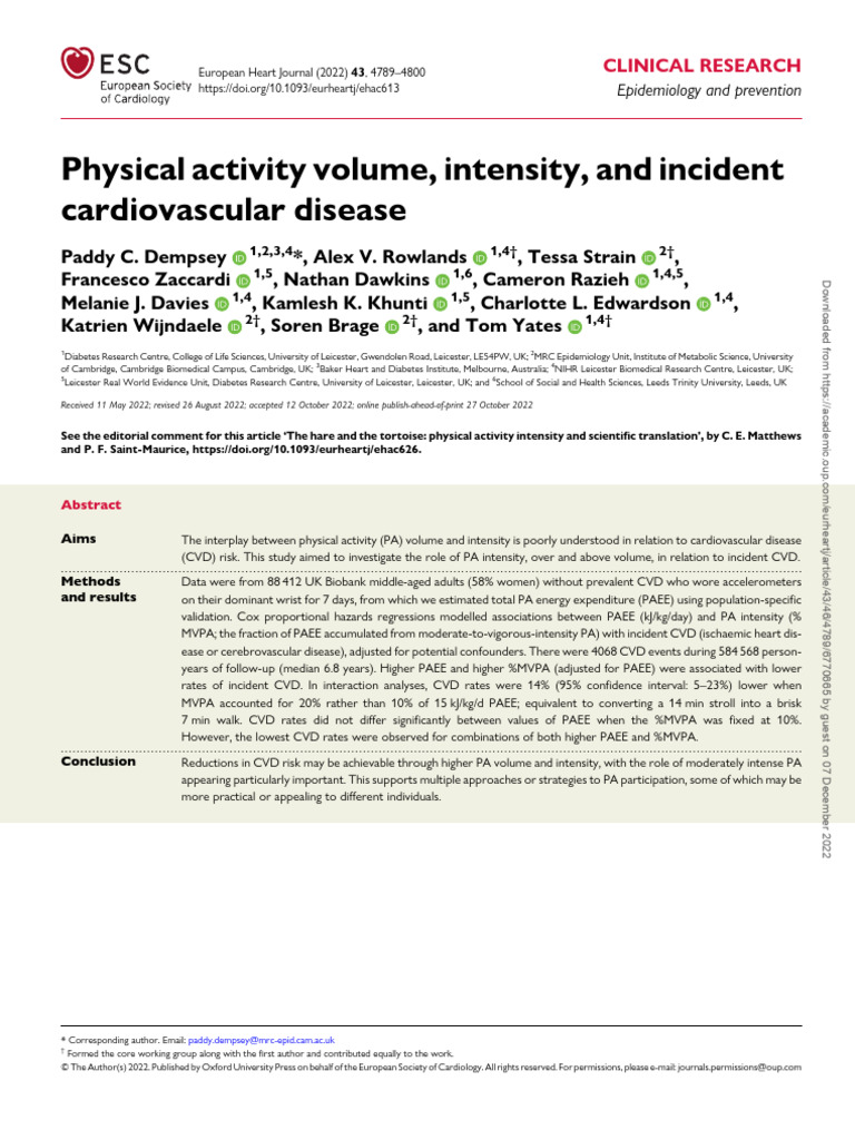 Physical Activity Volume, Intensity, And Incident Cardiovascular ...
