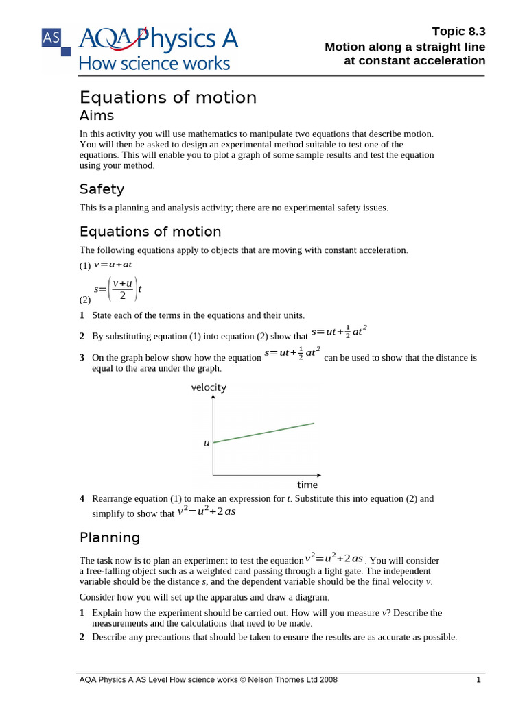 Testing Equations of Motion Experiment | PDF | Velocity | Acceleration