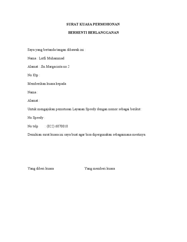 Surat Kuasa Telkom Surat Kuasa Telkom