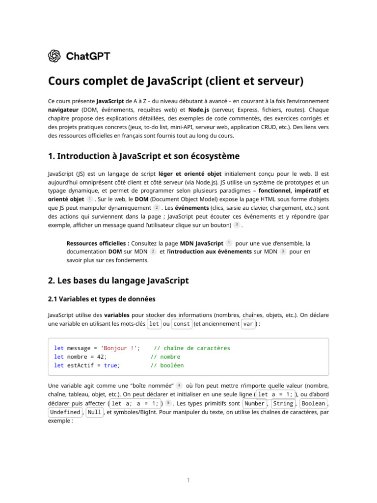 Cours Complet de JavaScript : Début à Avancé | PDF | Modèle d'objet de ...