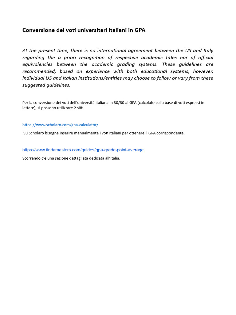 Italian University Grades to GPA Conversion | PDF
