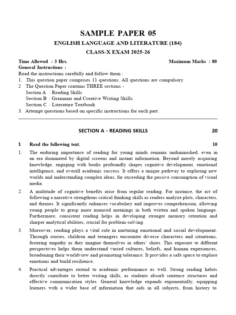Class X English Sample Paper 2025-26 | PDF | Recycling | Plastic