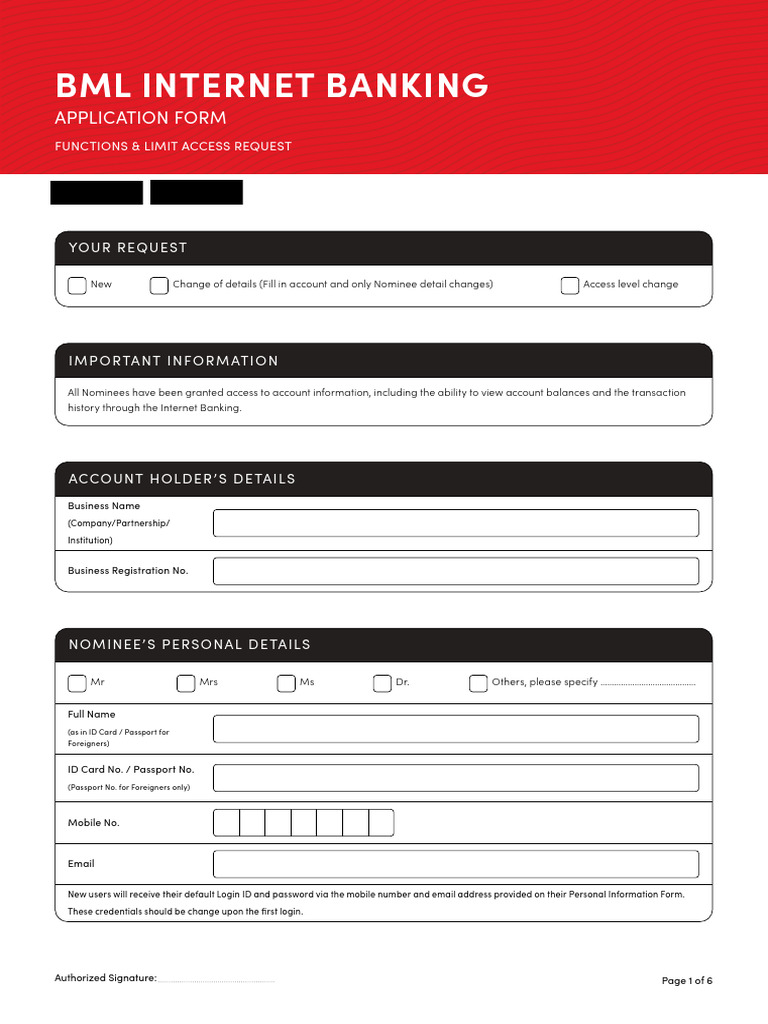 BML Internet Banking Access Request Form | PDF | Credit Card | Online ...