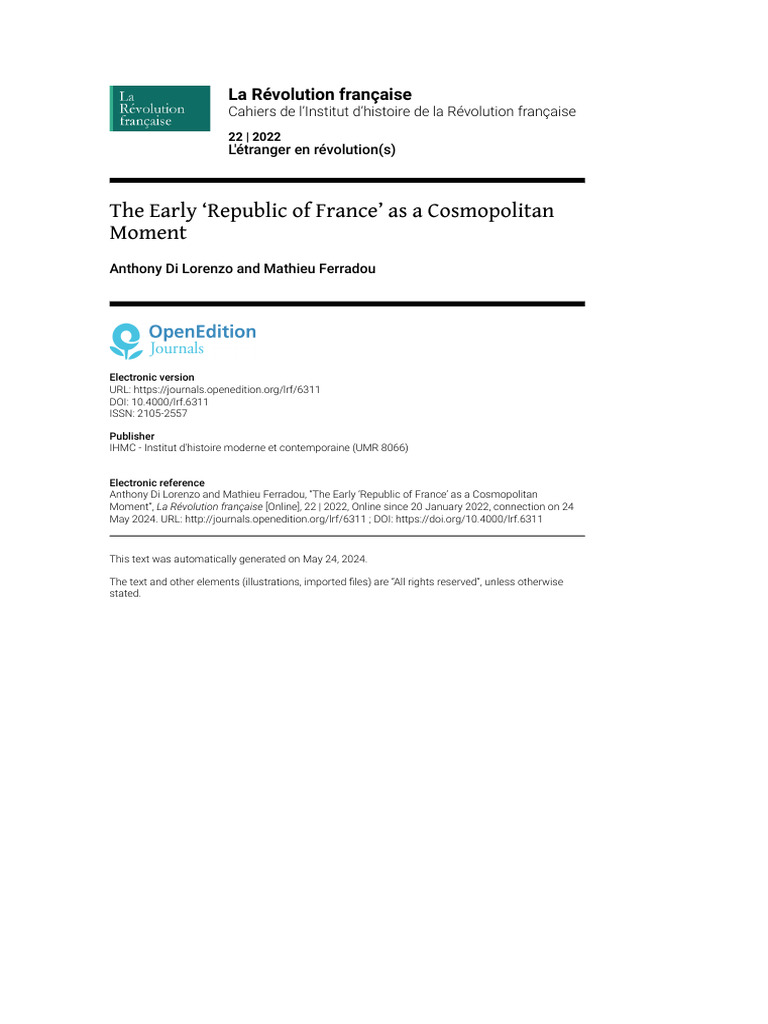 Anthony Di Lorenzo & Mathieu Ferradou - The Early ‘Republic of France ...