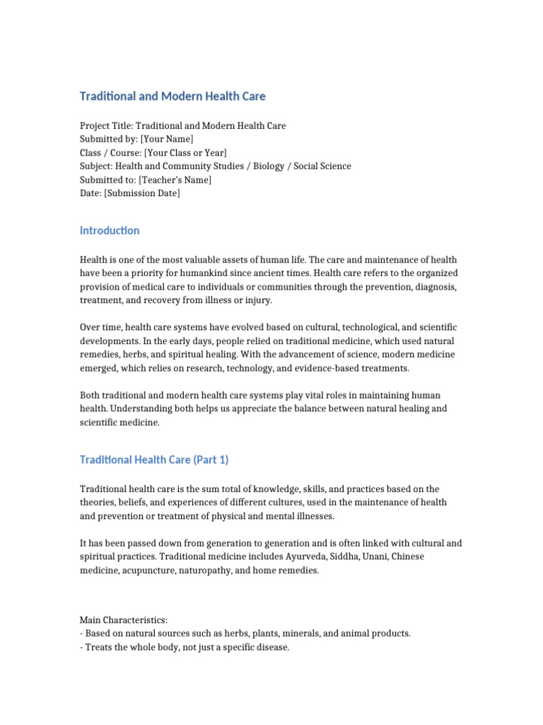 Traditional vs Modern Health Care Systems | PDF | Traditional Medicine ...