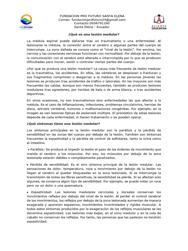 Qué Es Una Lesión Medular Clase 21 | PDF | Lesión de la médula espinal ...