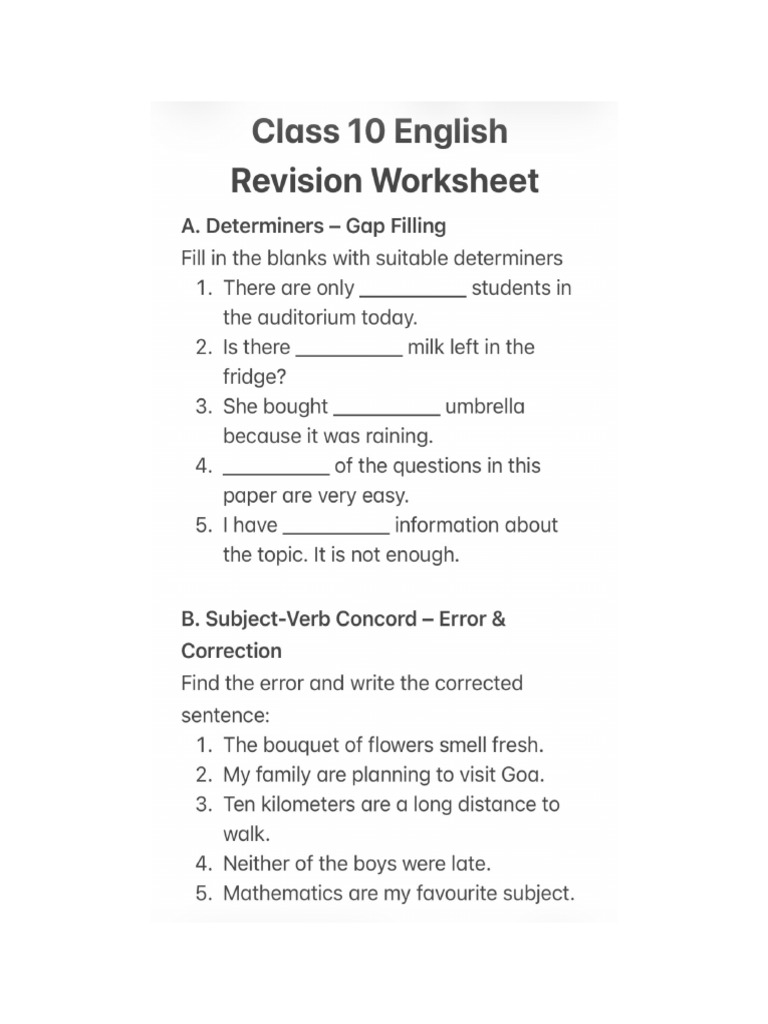 English Revision Worksheet | PDF