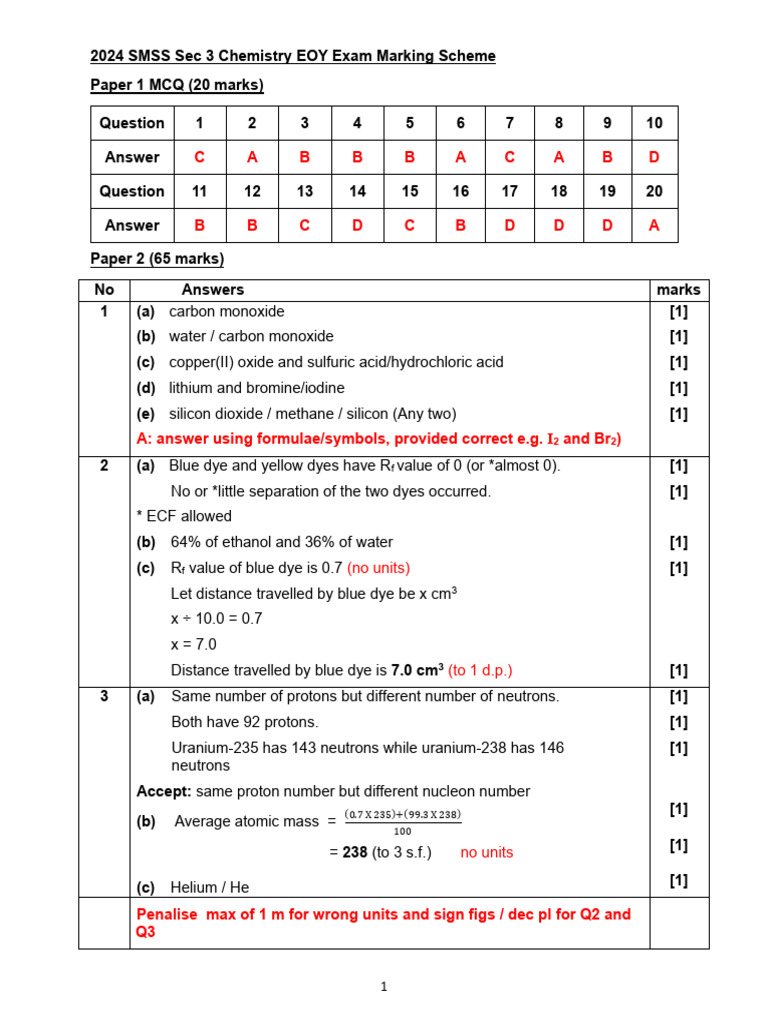 2024 SMSS Sec 3 Chemistry Exam Guide | PDF | Iron | Acid