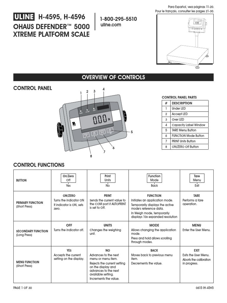 OHAUS Defender 5000 Scale Controls Guide | PDF | Pound (Mass) | Weight