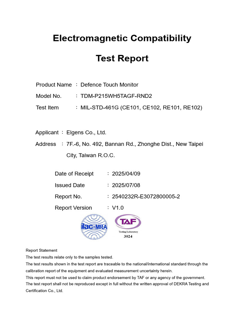Defence Touch Monitor EMC Test Report | PDF | Electromagnetic ...