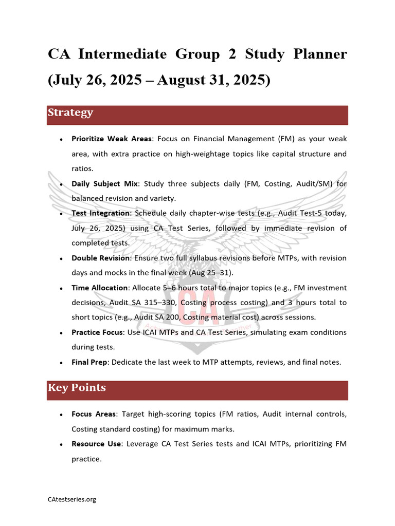 CA Intermediate Group 2 Study Planner | PDF | Economies | Business ...