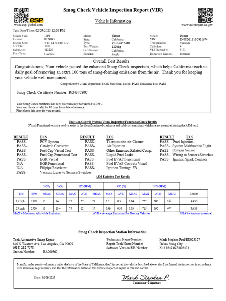 Smog Check Inspection Report Summary | PDF | Exhaust Gas | Internal ...