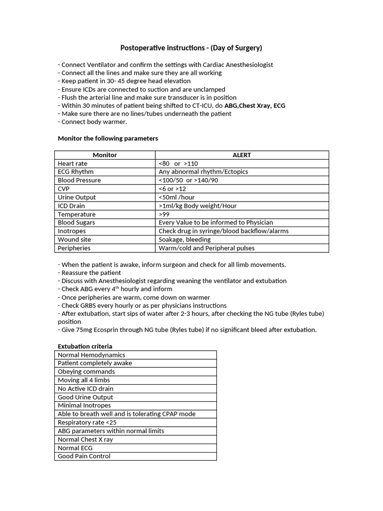 Postoperative Care Instructions Guide | PDF | Heart | Electrocardiography