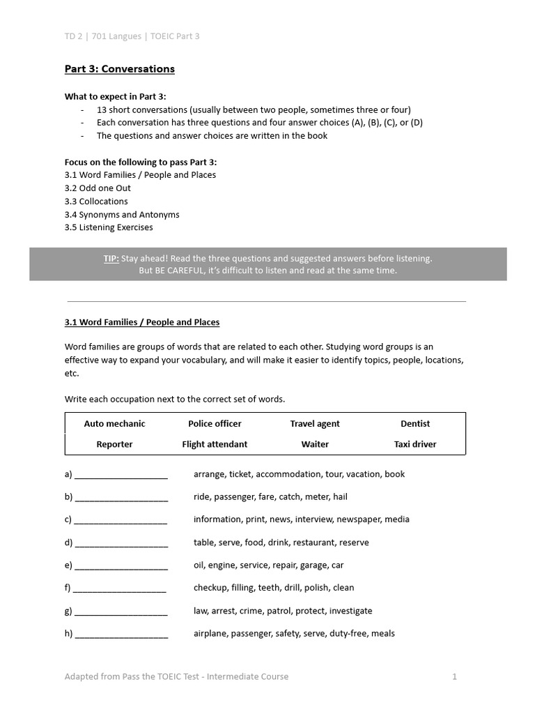 TOEIC Part 3: Conversation Strategies | PDF