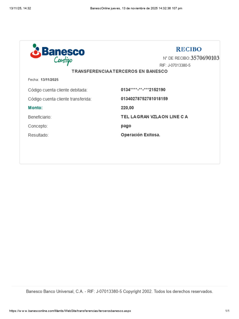 Transferencia Exitosa en Banesco | PDF