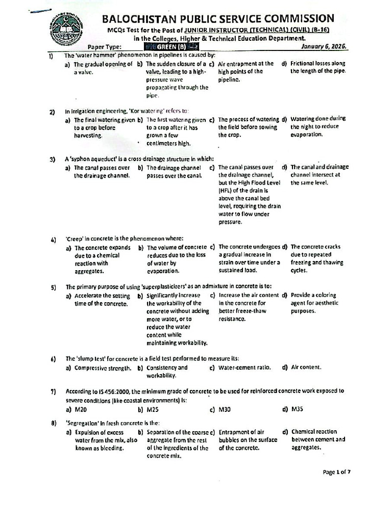 BPSC Junior Instructor Paper6!1!2026 | PDF