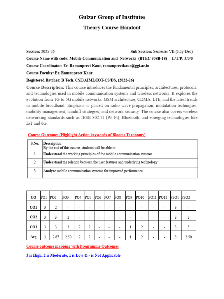 Course Handout of Mobile Communication and Networks | PDF | Orthogonal ...