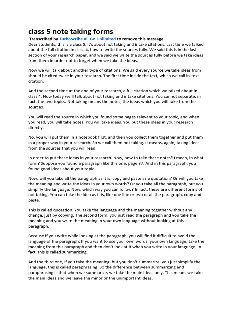 Class 5 Note-Taking Techniques | PDF | Citation | Quotation Mark