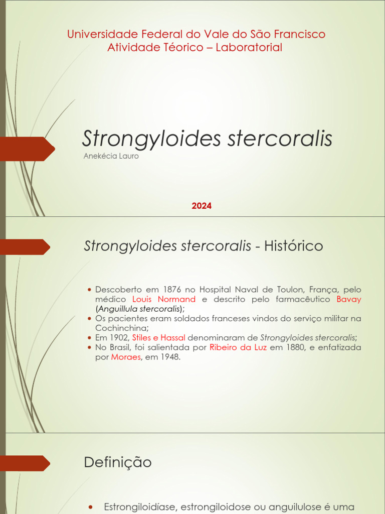 Strongyloides stercoralis: História e Patogenia | PDF | Anticorpo ...