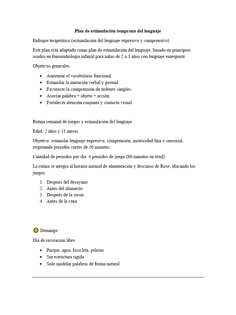 Plan de Estimulación del Lenguaje Infantil | PDF | Palabra | Cognición