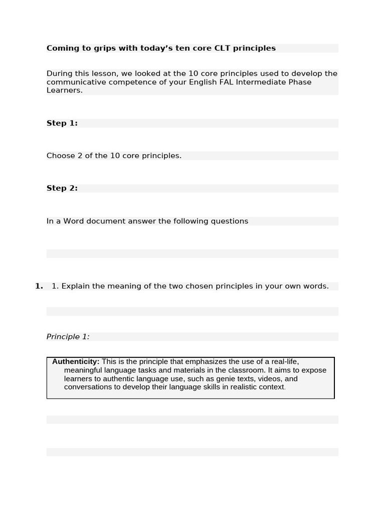 Core CLT Principles for English Teaching | PDF | Teaching | Procedural ...
