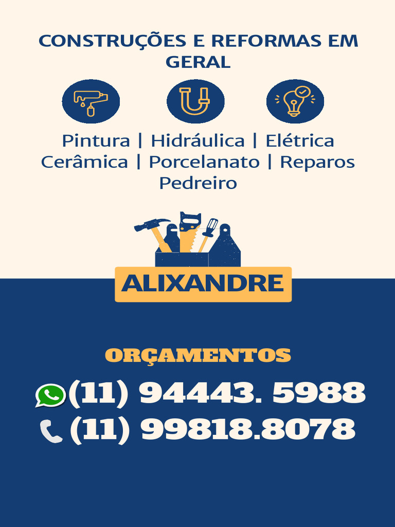 Cartão de Visita Serviços Gerais Simples Azul e Amarelo (2) | PDF