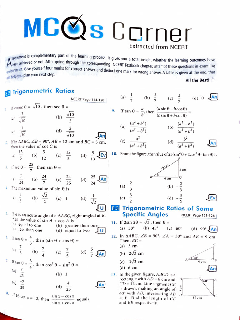 Worksheet Trigonometry X Maths | PDF