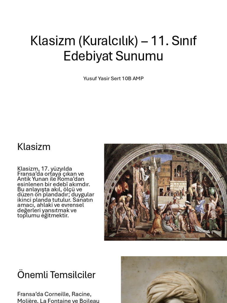 Klasizm (Kuralcılık) - 11. Sınıf: Edebiyat Sunumu | PDF