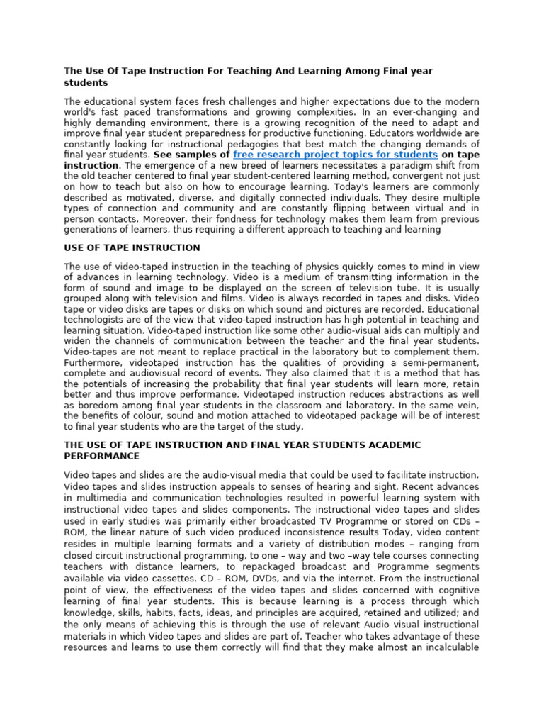 Enhancing Final Year Learning with Tape Instruction | PDF | Learning ...