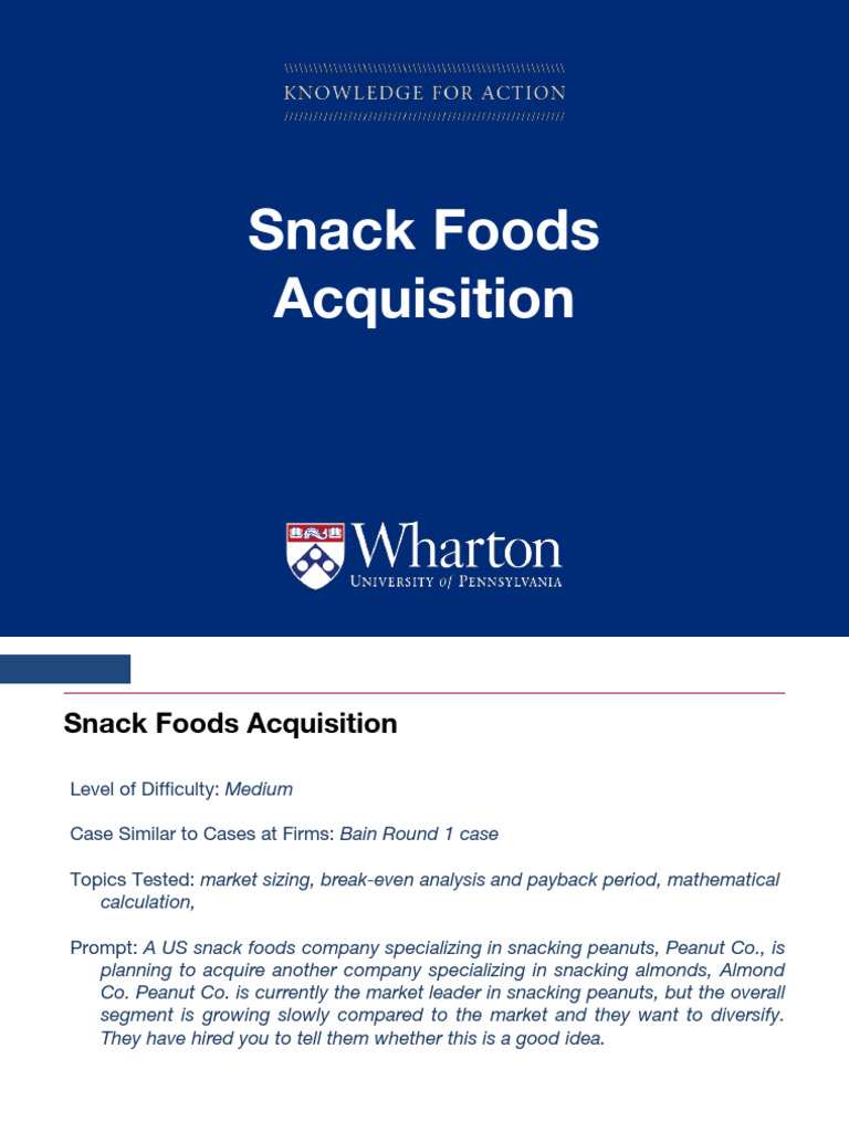 Snack Foods Acquisition From Wharton Casebook 2017 Pages 27 - 33 | PDF ...