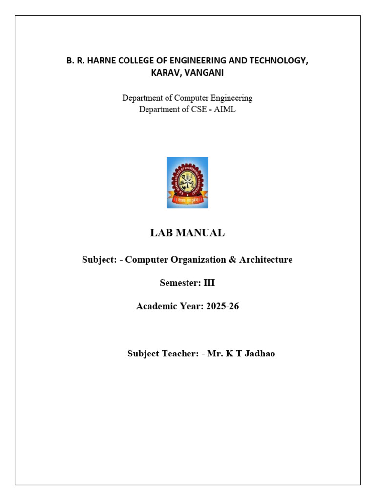 Computer Organization Lab Manual | PDF | Assembly Language | Computer ...