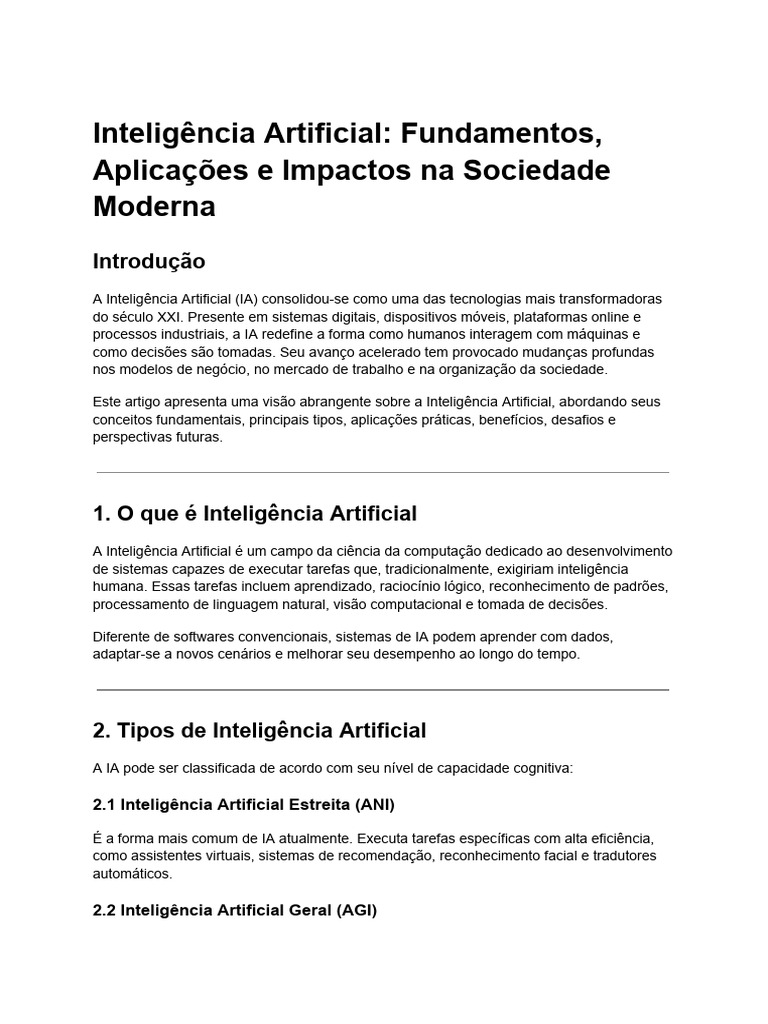 Inteligência Artificial: Fundamentos e Impactos | PDF | Inteligência ...